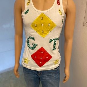 GENUINE THREADZ S M L XL WHITE TANK TOP WITH BANDANNAS ON IT LOGO AND STAR